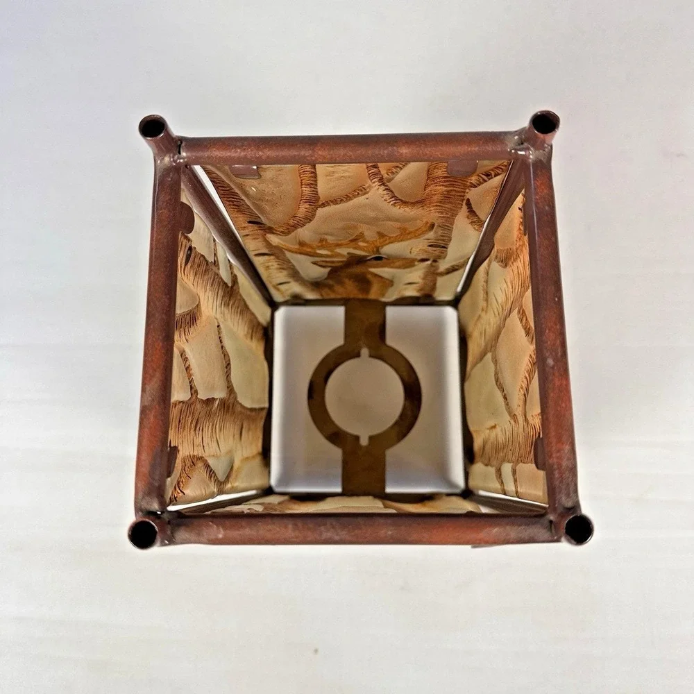 Vintage‎ Hand Painted 3D Glass Deer Votive Candle Holder Rustic Lodge Lantern